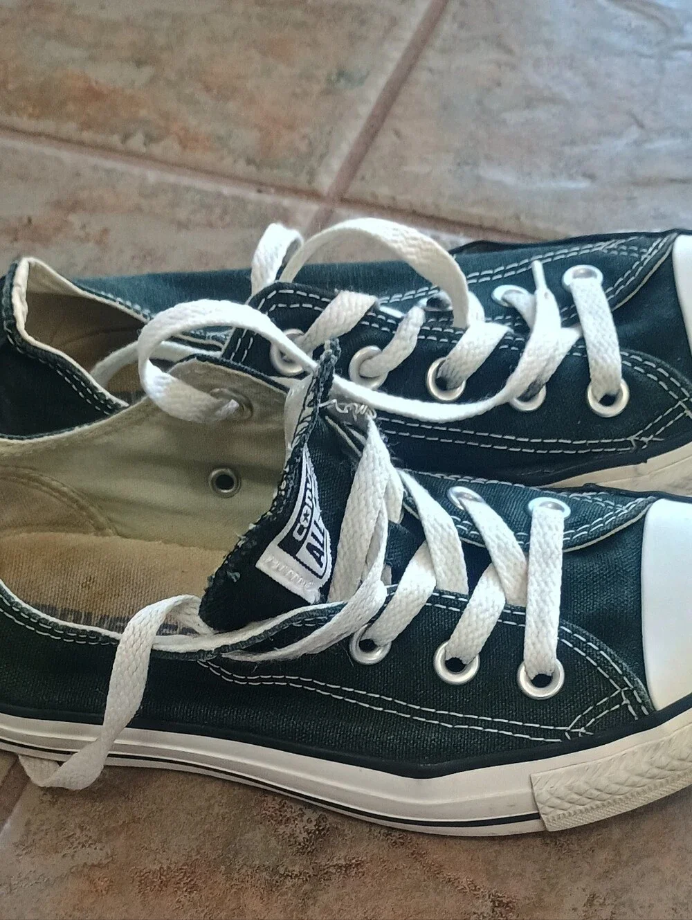 Converse All Star Canvas Low-Top Kids Sneakers - Dark Green with White Laces